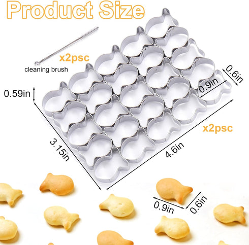 AIERSA 2Pcs Gold Fish Cracker,25 Cavity Fish Cookie Cutter,Mini Gold Fish Shapes Molds for Cookie,Non-stick Dough, Stainless Steels Cookie Cutters Mold for Baking