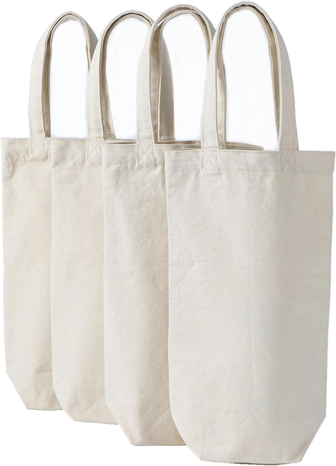 Wine Tote Bag, 10.5 x 7 x 2 inches, 4 pcs Reusable Cotton Canvas Carrier with Drawstring Label
