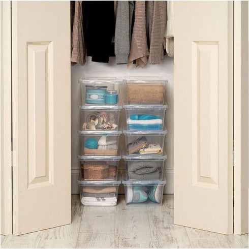 IRIS USA 7 Quarts Plastic Storage Container Bin with Latching Lid - 12 Pack, Stackable for Organization