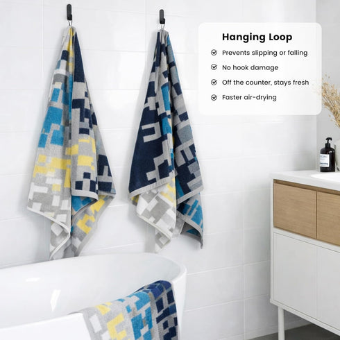 Set, 8 Set SEMAXE Bath Towel Piece Towel for Bathroom, Quick Dry Cotton Towels with Hanging Loops, Easy Care, Geometric