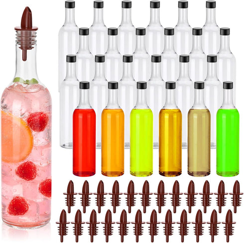 24 25 oz 24 Yinder Pcs Long Neck Plastic Bottles with Pourer Empty Clear Wine Liquor Bottles Pour with Pourers for Home