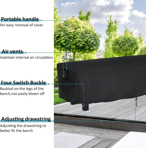 63" 15" 18" Kingling Outdoor Bench Cover Rectangle, Wood Bench Cover Waterproof Patio Bench Covers for Outdoor
