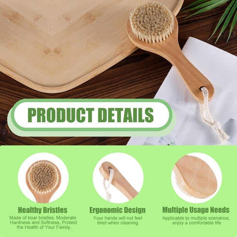 PEUTIER 7.87x3.15 Inch Vegetable Brush, Wood Potato Scrubber with Long Ergonomic Handle Fruit Scrub Brush Carrot Brush