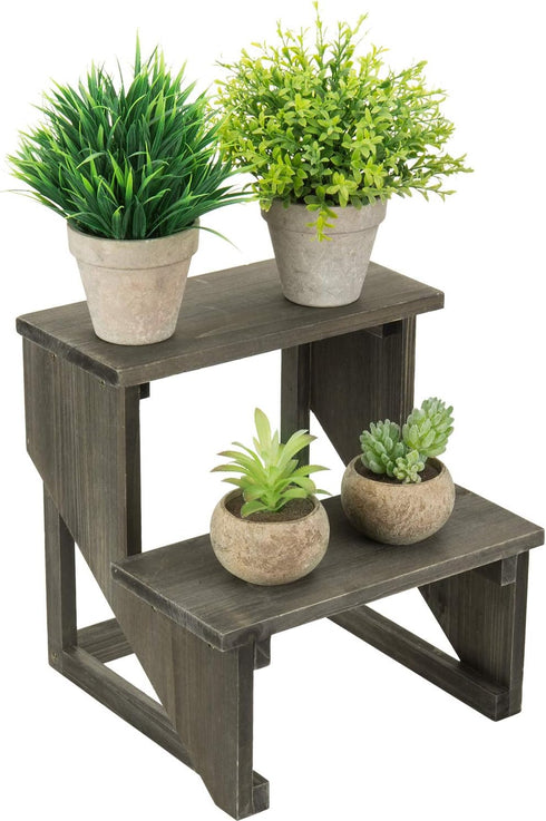 2 MyGift Tier Rustic Dark Gray Wood Desktop Plant Rack, Farmhouse Style Planter Stand, Desk Display Organizer, Standing