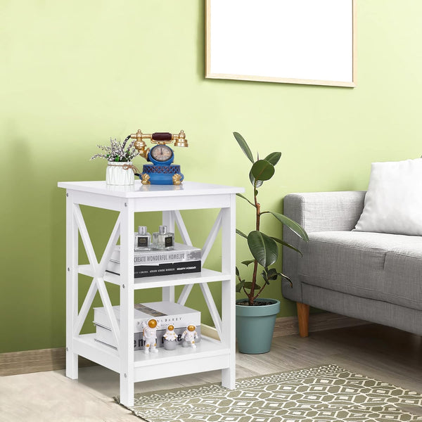 Nouva Side Table - Square Small End Table w/Storage Shelf, Tall Nightstand w/X-Design