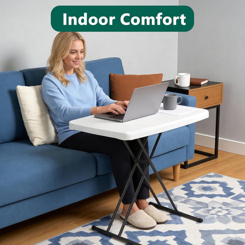 30 Inch Folding Table - Small Desk Adjustable Height TV Tray for Laptop, Couch, Camping - Heavy Duty Utility Foldable