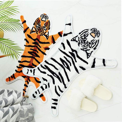 Faux Tiger Printed Rug/Mat for Bathroom, Non-Slip Absorbent Area Rug for Small Home Decor (Orange)