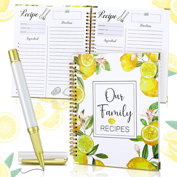 Recipe Book to Write in Your Own Recipes, 7.5 x 9 Inch Lemon Recipe Notebook with 100 Pages, Gift for Mom Dad Wife