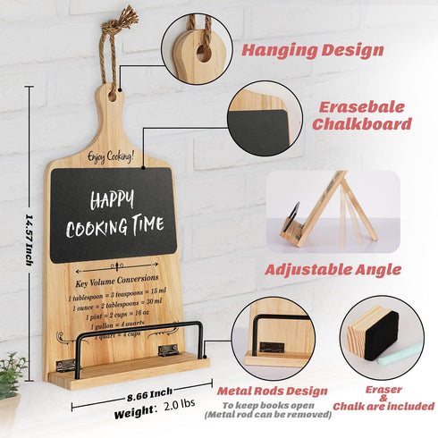 Cookbook Stand with Chalkboard Eraser, Unique Gifts for Women, Recipe Book Stand for Kitchen Counter