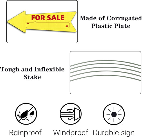 Yellow Arrow Yard Signs, 16 x 5 Inches, Double Sided Outdoor Estate Sale Signs, Plastic, 3 Pack with Stakes