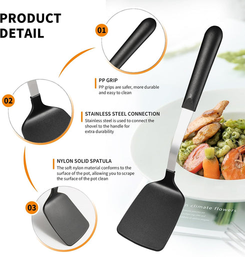 Stainless Steel Cooking Utensils Set - 4-Piece Kitchen Set with PP Handles, Dishwasher Safe, Non-Stick Spoons & Spatula