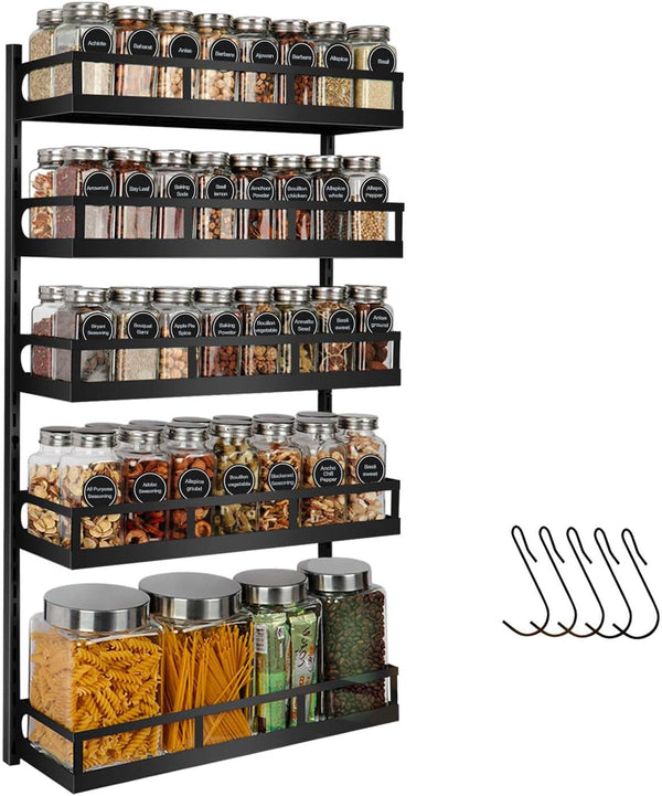 X-cosrack Wall Mount Spice Rack Organizer 5 Tier Height-Adjustable Hanging Spice Shelf Storage