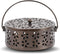 Retro Round Portable Iron Mosquito Coil Holder with Handle, Fireproof Incense Holder for Home Office