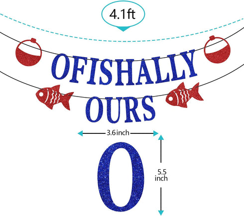 Ofishally Ours Fishing Adoption Banner, Themed Family Party Decor, Welcome Home Blue Glitter