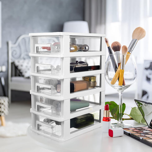Toyvian Drawer Dividers, Plastic Drawer Storage Unit with Five-Layer Clear Drawers, Medium Storage Tower for Craft