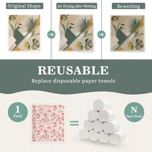 Set: 6 Packs YoulerTex Swedish Dishcloths Dish Towels Cellulose Sponge Cloths Reusable Cleaning Cloths for Kitchen