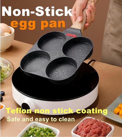 HUPECHAM 4-Cup Egg Pan With Lid Nonstick, and Healthy Granite Egg Frying Pan, Versatile Breakfast Skillet for Eggs