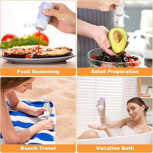 4Pcs 2 Oz Condiment Squeeze Bottles for Sauces, Leakproof Salad Dressing Container to Go, Small Silicone Squeeze