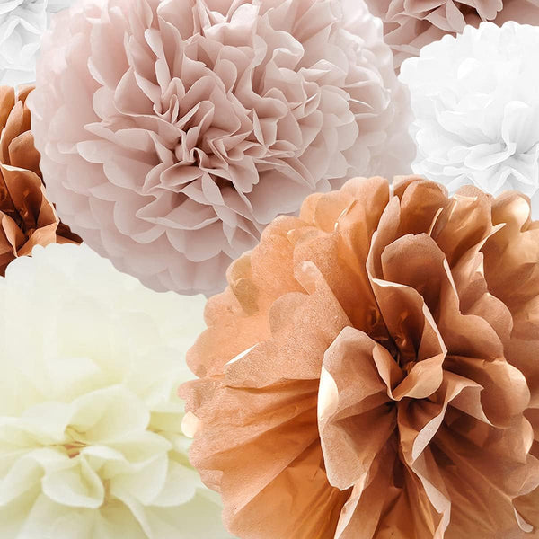 Tissue Paper Pompoms, 22 Pcs Dusty Pink, Rose Gold, Ivory, White Paper Flower Balls for Party Decoration