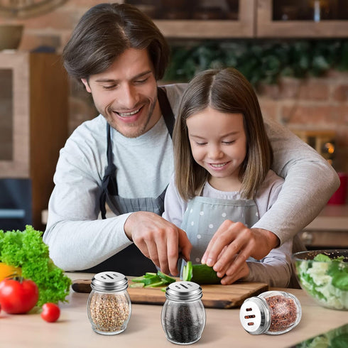 48 6 oz Hotop Pcs Cheese Parmesan Shakers with Perforated Top, Glass Spice Shaker with Slotted Stainless Steel Lid