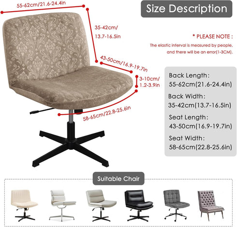 Armless Criss Cross Chair Cover Chair Slipcover Office Desk Chair Covers Velvet Embossing Mid Back Wide Seat Accent
