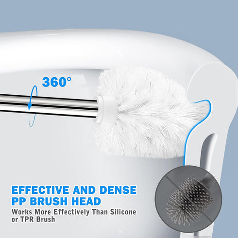 IXO 2 Pack 304 Toilet Brush and Holder, Toilet Brush with Stainless Steel Long Handle, Toilet Bowl Brush for Bathroom