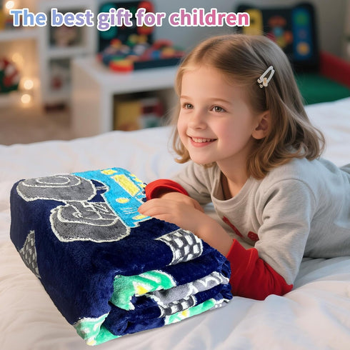 TEHALK 3-12, 40"x 60" Monster Truck Blanket for Boys/Girls/Kids/Toddler/Baby, Monster Truck Toys for Boys Age Car