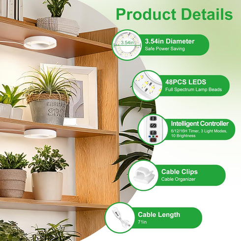 3.54" 6/12/16H 10 Dimmable Plants,2Head RWNTAO Ceiling Grow Light for Indoor Plants, Warm&White Full Spectrum Plant