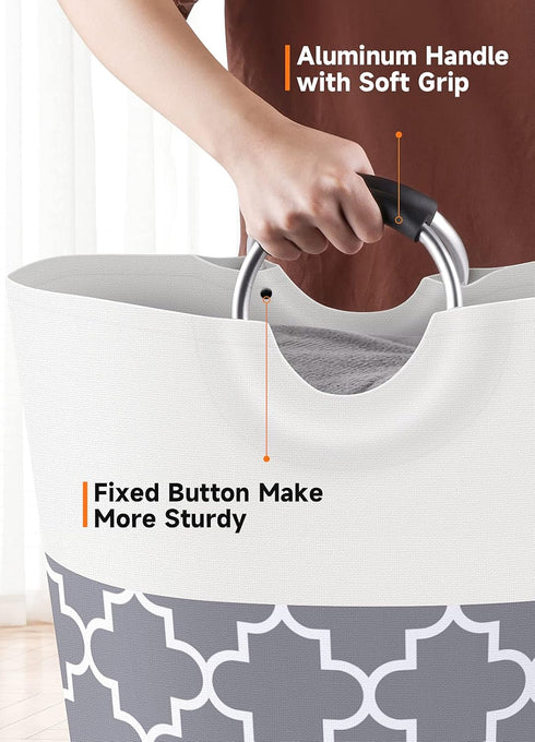 Large Laundry Basket, Collapsible Tall Hamper Bag with Handles for Waterproof Storage (Grey, 82L)