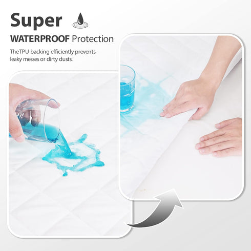 King Size Quilted Fitted Mattress Pad, Waterproof Soft Protector, Deep Pocket