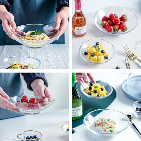 Clear Glass Bowls - 15oz Cereal, Pasta, Soup, Dessert, Salad, Mixing Bowls, 7 inch Set of 2