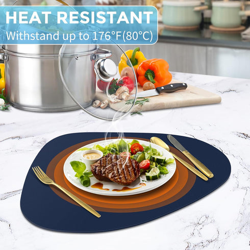 Set 6, Placemats of Heat Resistant Leather Placemats Double Layer, Soft Waterproof Round Table Mats Easy to Clean