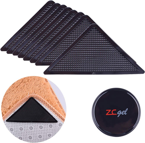 8 Pcs Rug Tape, No Damage Hardwood Floor Grippers for Rugs, Non Slip Carpet Tape (Black)