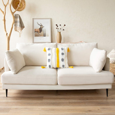 Woven Tufted Farmhouse Boho Throw Pillow Cover - Modern Decorative Multi Color Geometric Stripes, 18 x 18 Inches