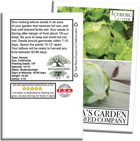 2500+ Iceberg Lettuce Seeds (Lactuca Sativa VAR) Heirloom Non-GMO Seeds by Islas Garden Seeds, Crisp Round Heads