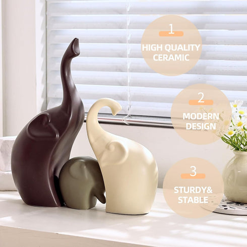 EABOSON 4 Ceramic Modern Art Pcs Elephant Statue Decorations for Home, Office, Living Room, Bedroom - Creative