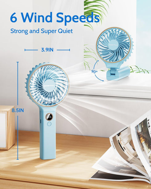 SWEETFULL Handheld Fan, Portable 5000mAh Rechargeable Battery Fan, 6 Speed Wind, Mini Travel Fan with LED Display