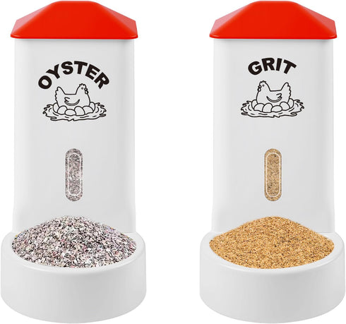 2 Pack Chicken Grit and Oyster Shell Feeder, Automatic PVC Chicken Feeder