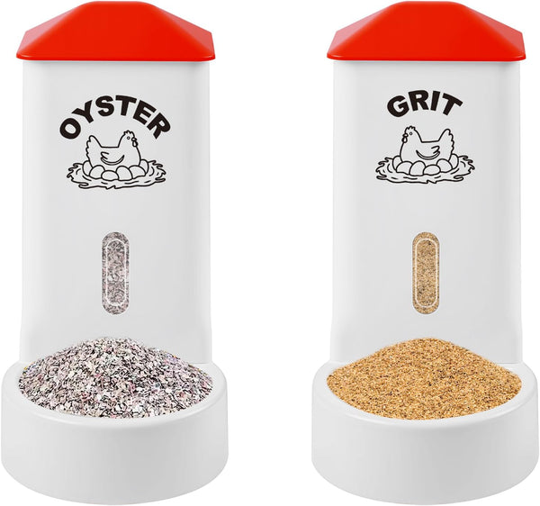 2 Pack Chicken Grit and Oyster Shell Feeder, Automatic PVC Chicken Feeder