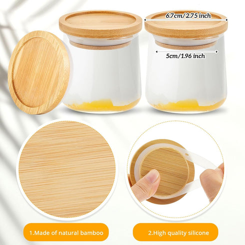 6 Pack Set Tessco for you Yogurt Jar Lids Bamboo Wood Lids with Silicone Sealing Rings Compatible with Oui Yogurt Jars