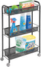 mDesign Steel Rolling Utility Cart with 3 Basket Shelves - Storage Organizer Trolley for Bathroom, Garage, Laundry Room