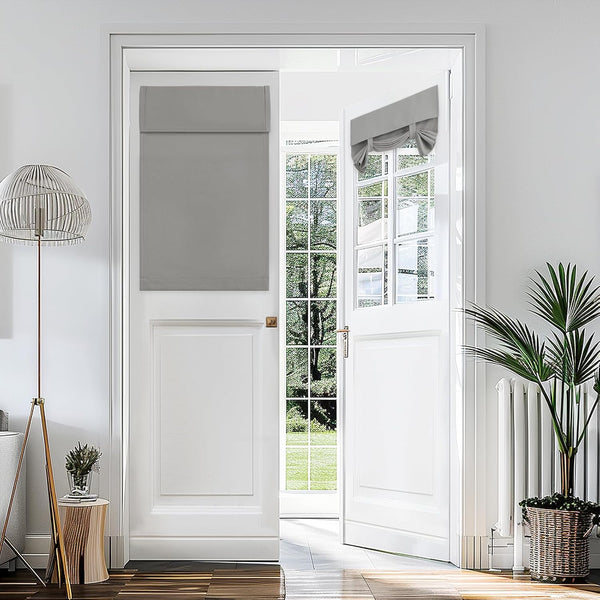 Small French Curtain Tricia Door Curtain, Thermal Insulated Tie Up Shades for French Doors, Silver Grey