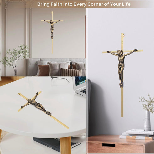 ACHIBANG Gold Crucifix Wall Cross, 10" Catholic Metal Cross with Jesus & INRI, Faith Decor for Wall Display