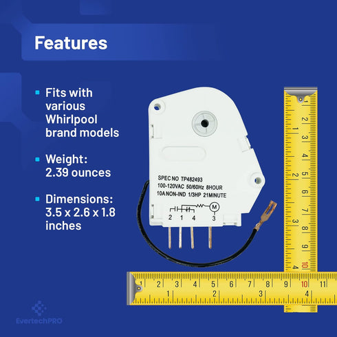 Refrigerator Timer-Def Replacement for Whirlpool Models, W10822278, 14210016, 2188372
