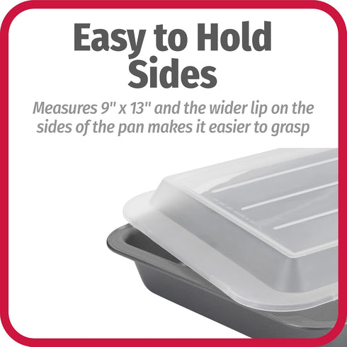 GoodCook Set of 2 Nonstick Steel 13" x 9" Cake Baking Pans with Covers, Gray