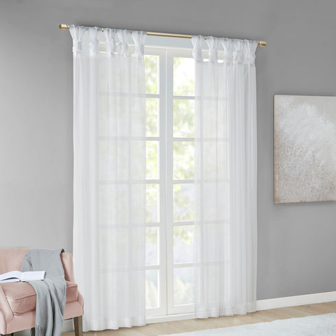 Madison Park Ceres DIY Twisted Tab Sheer Curtain - Pair Panels, Lightweight Window Treatment, 50 in x 95 in, White