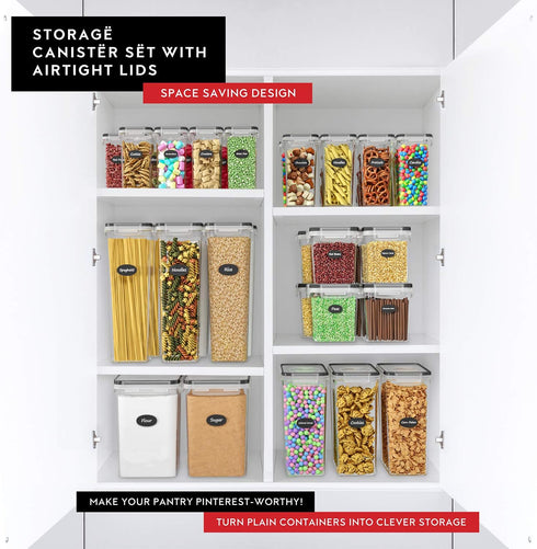 DWËLLZA KITCHEN Airtight Food Storage Container Set, 8 Pieces, 1.4L, BPA Free, Dishwasher Safe, Includes 8 Labels
