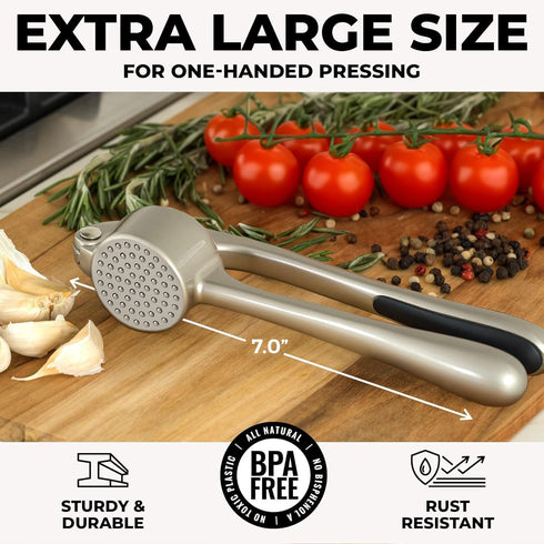 Set Zulay Kitchen Large Premium Garlic Press - Bigger Bowl for Bigger Garlic - Rust Proof Garlic Mincer Tool