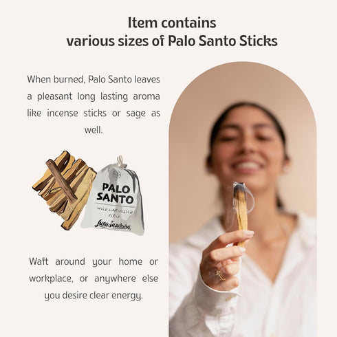 Luna Sundara Palo Santo Sticks from Peru - Sustainably Wild Harvested Quality Hand Picked 100 Grams Authentic Smudge
