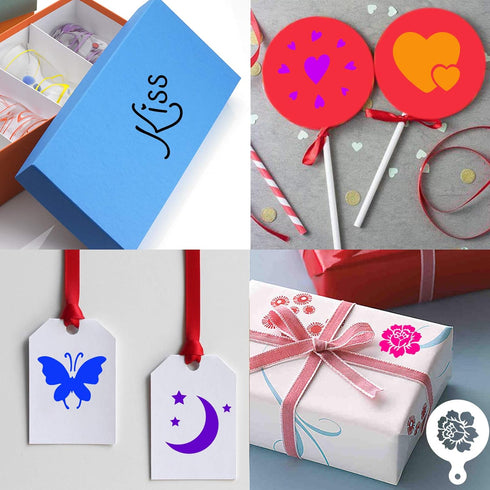 Konsait 20Pack Valentine's Day Cake Stencil Templates, Reusable Baking Painting Mold Tools for Decorating Dessert
